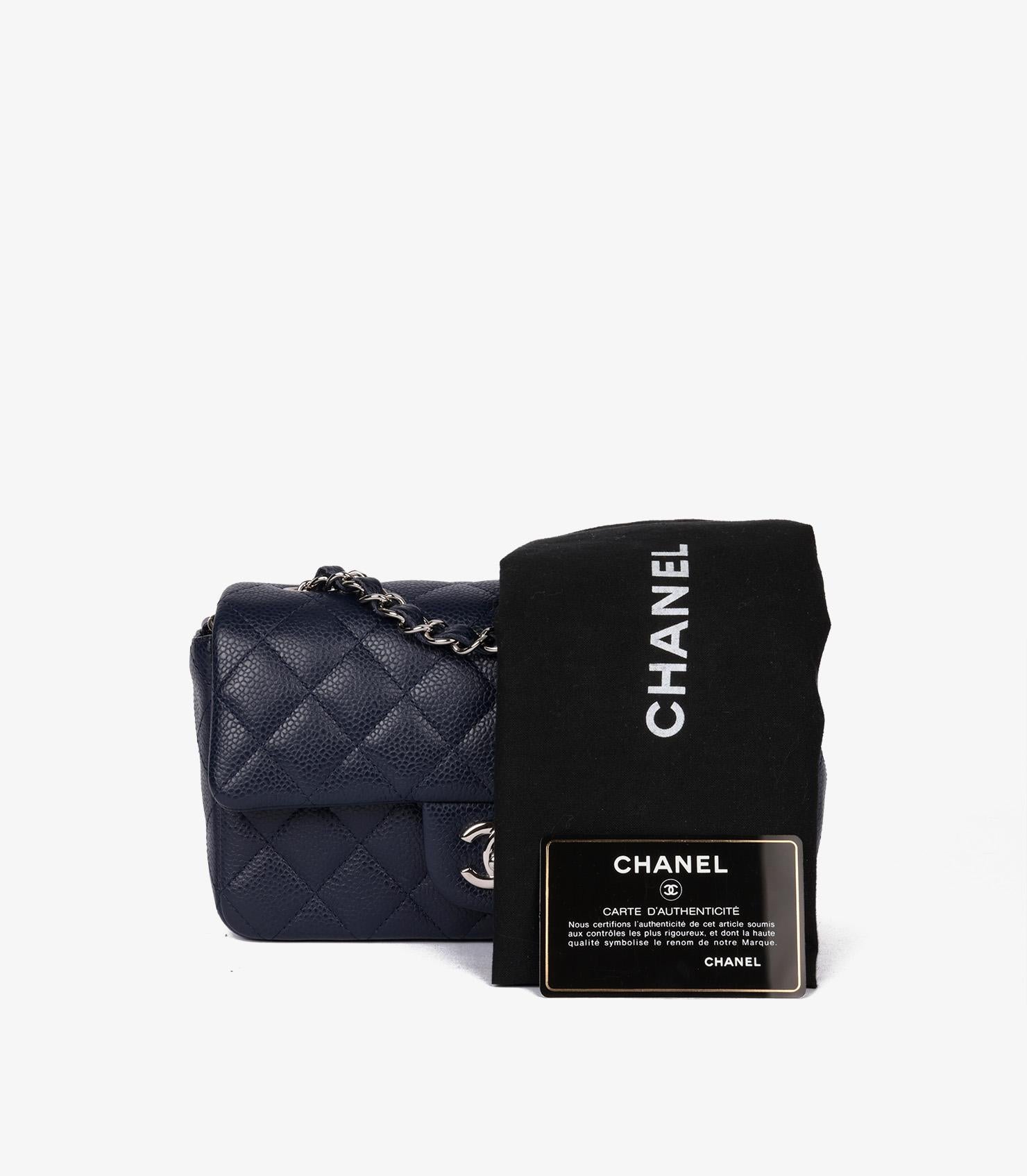 Chanel Navy Blue Quilted Caviar Leather Rectangular Mini Flap Bag 9