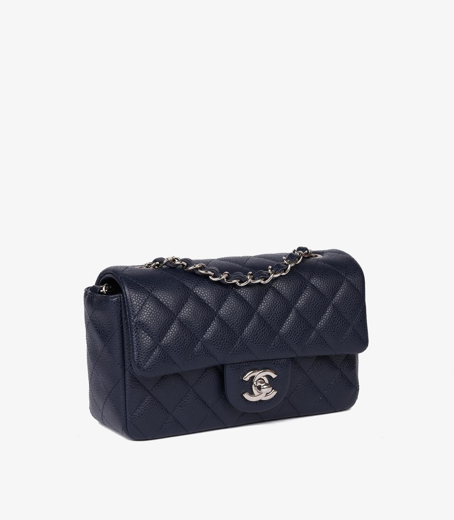 Chanel Navy Blue Quilted Caviar Leather Rectangular Mini Flap Bag In Excellent Condition In Bishop's Stortford, Hertfordshire