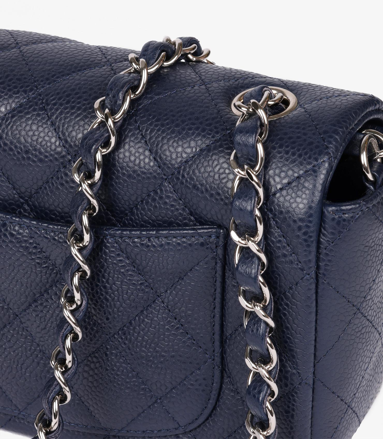 Chanel Navy Blue Quilted Caviar Leather Rectangular Mini Flap Bag 5