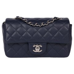 Chanel Navy Blue Quilted Caviar Leather Rectangular Mini Flap Bag