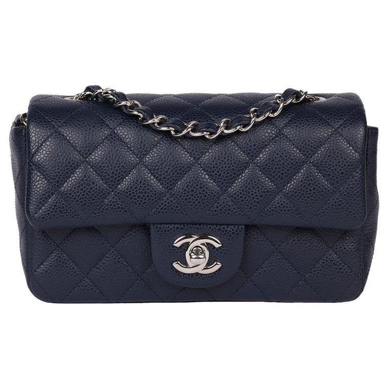 Chanel Navy Blue Quilted Caviar Leather Rectangular Mini Flap Bag For Sale  at 1stDibs
