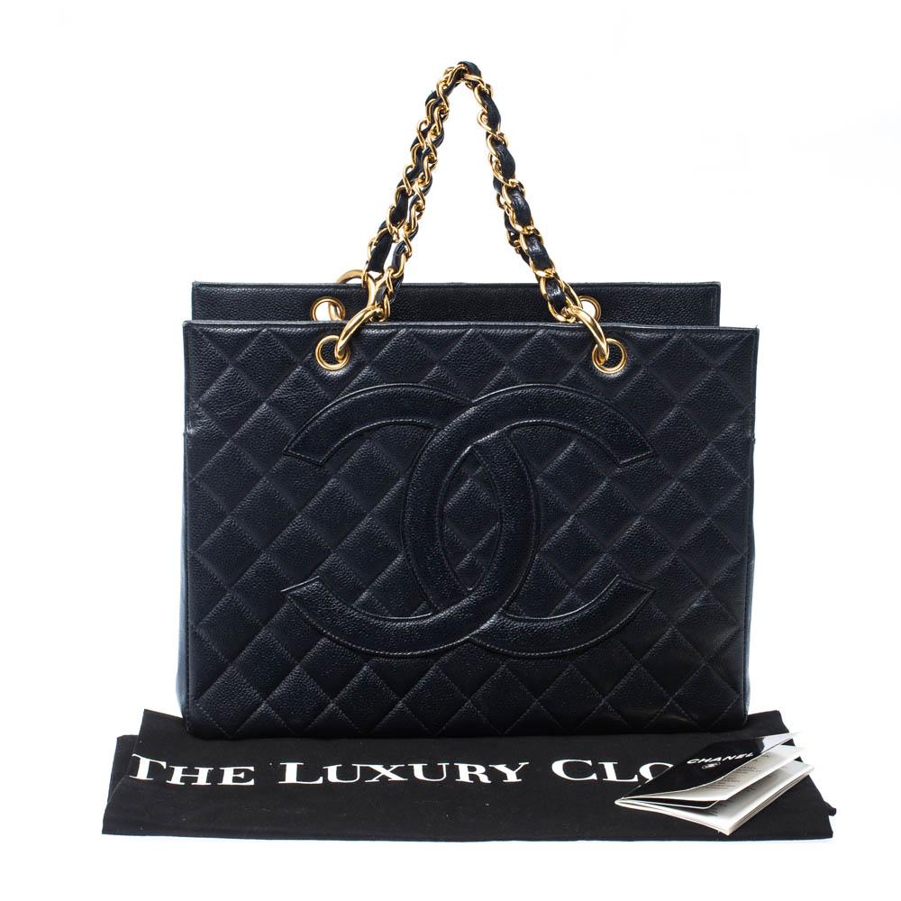 Chanel Navy Blue Quilted Caviar Leather Timeless Shopper Tote 8