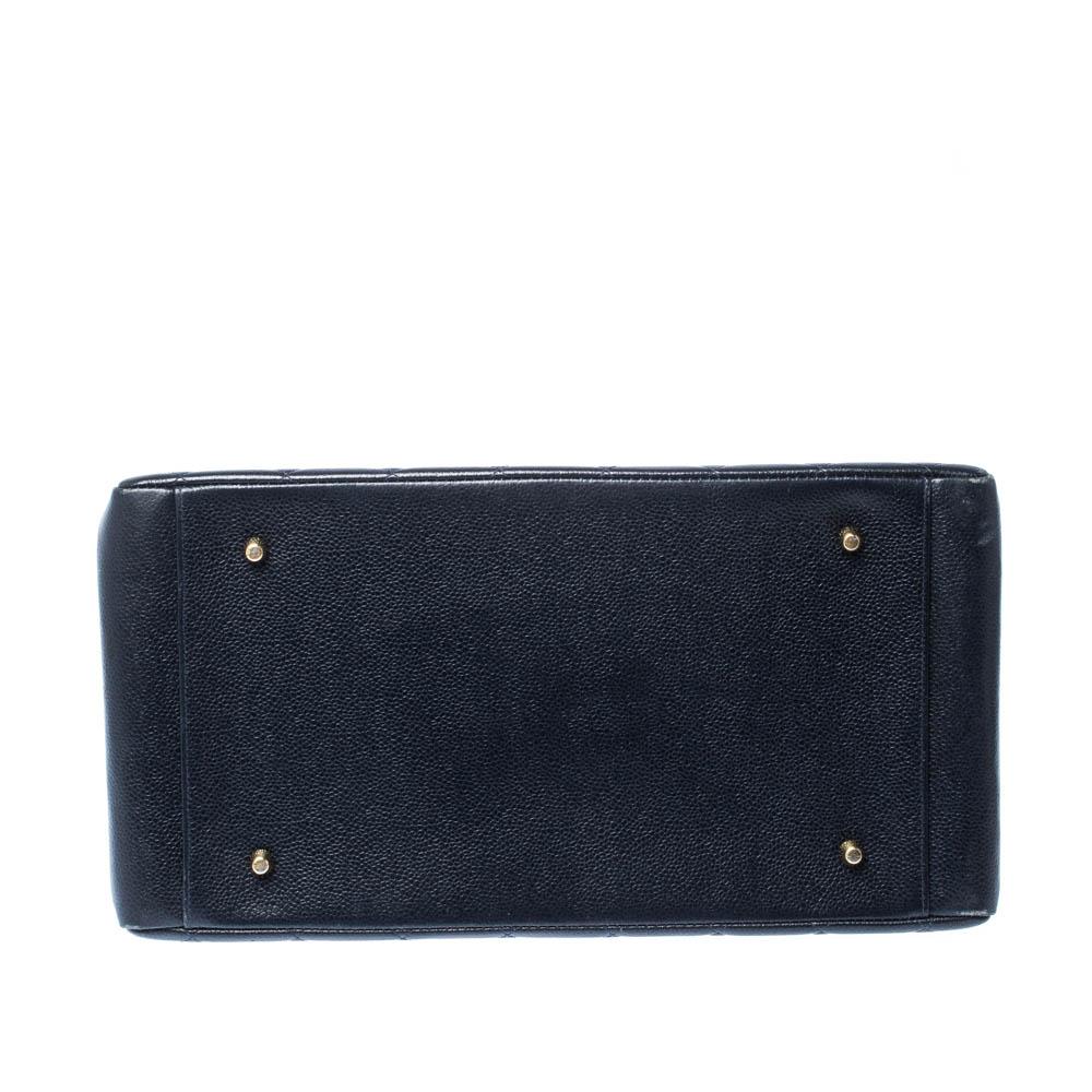 Women's Chanel Navy Blue Quilted Caviar Leather Timeless Shopper Tote