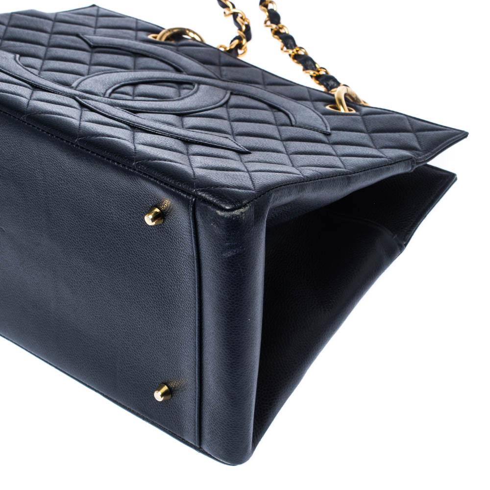 Chanel Navy Blue Quilted Caviar Leather Timeless Shopper Tote 1