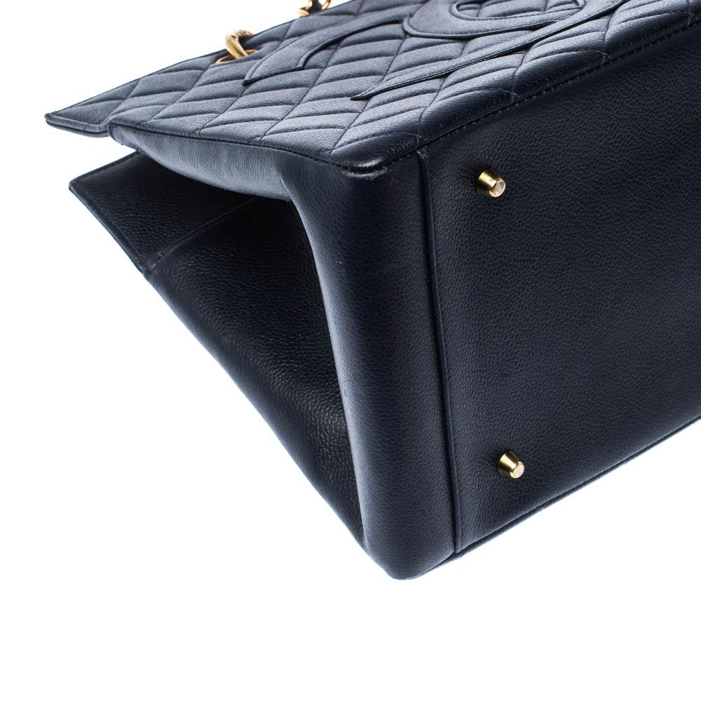 Chanel Navy Blue Quilted Caviar Leather Timeless Shopper Tote 2