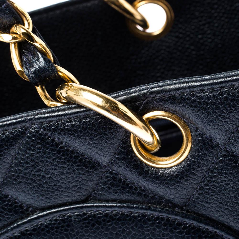 Chanel Navy Blue Quilted Caviar Leather Timeless Shopper Tote 3