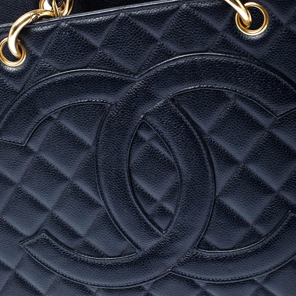 Chanel Navy Blue Quilted Caviar Leather Timeless Shopper Tote 4