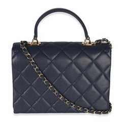 Chanel Navy Blue Quilted Caviar Retro Twist Top Handle Handbag