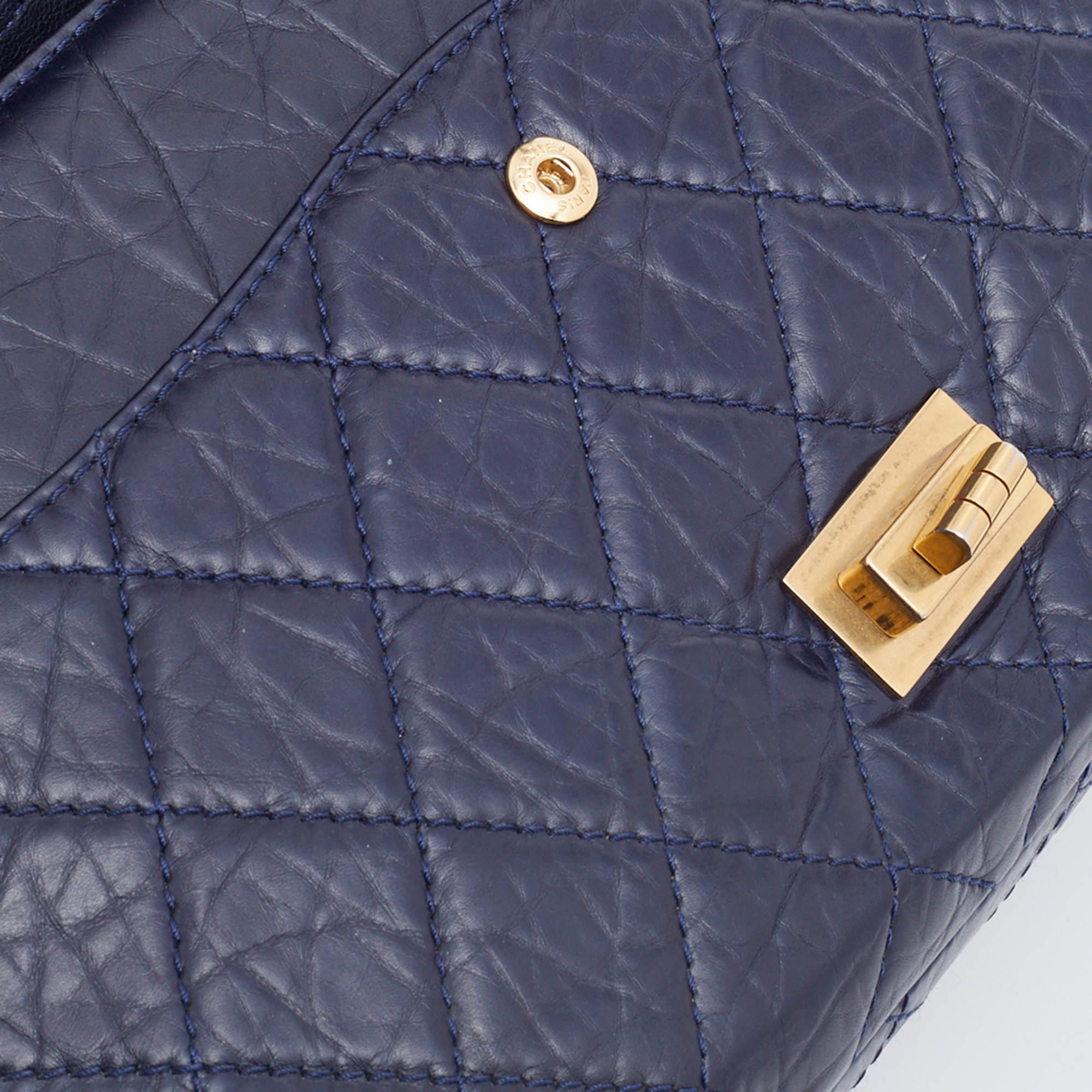 Chanel Navy Blue Quilted Crinkled Leather Reissue 2.55 Classic 227 Double Flap B 6