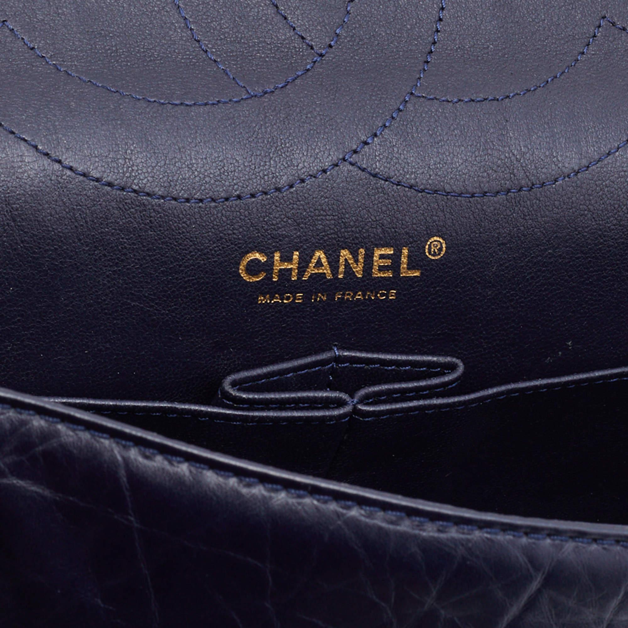 Chanel Navy Blue Quilted Crinkled Leather Reissue 2.55 Classic 227 Double Flap B 7