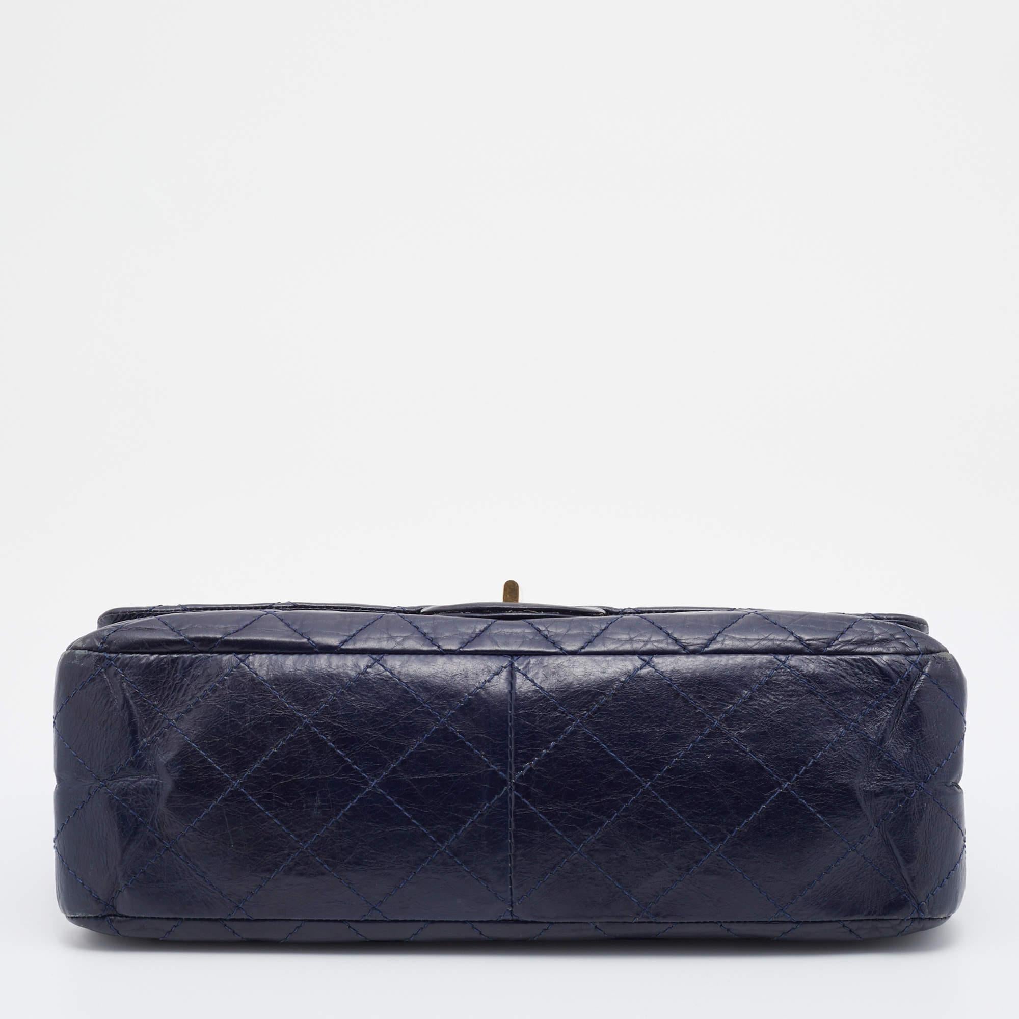 Chanel Navy Blue Quilted Crinkled Leather Reissue 2.55 Classic 227 Double Flap B 1
