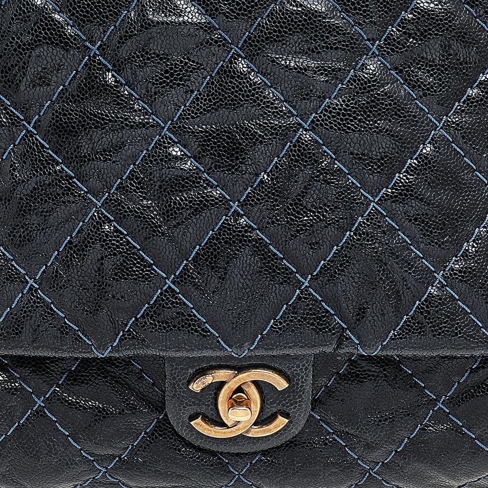 Chanel Navy Blue Quilted Glazed Cavier Leather Coco Pleats Messenger Bag 4