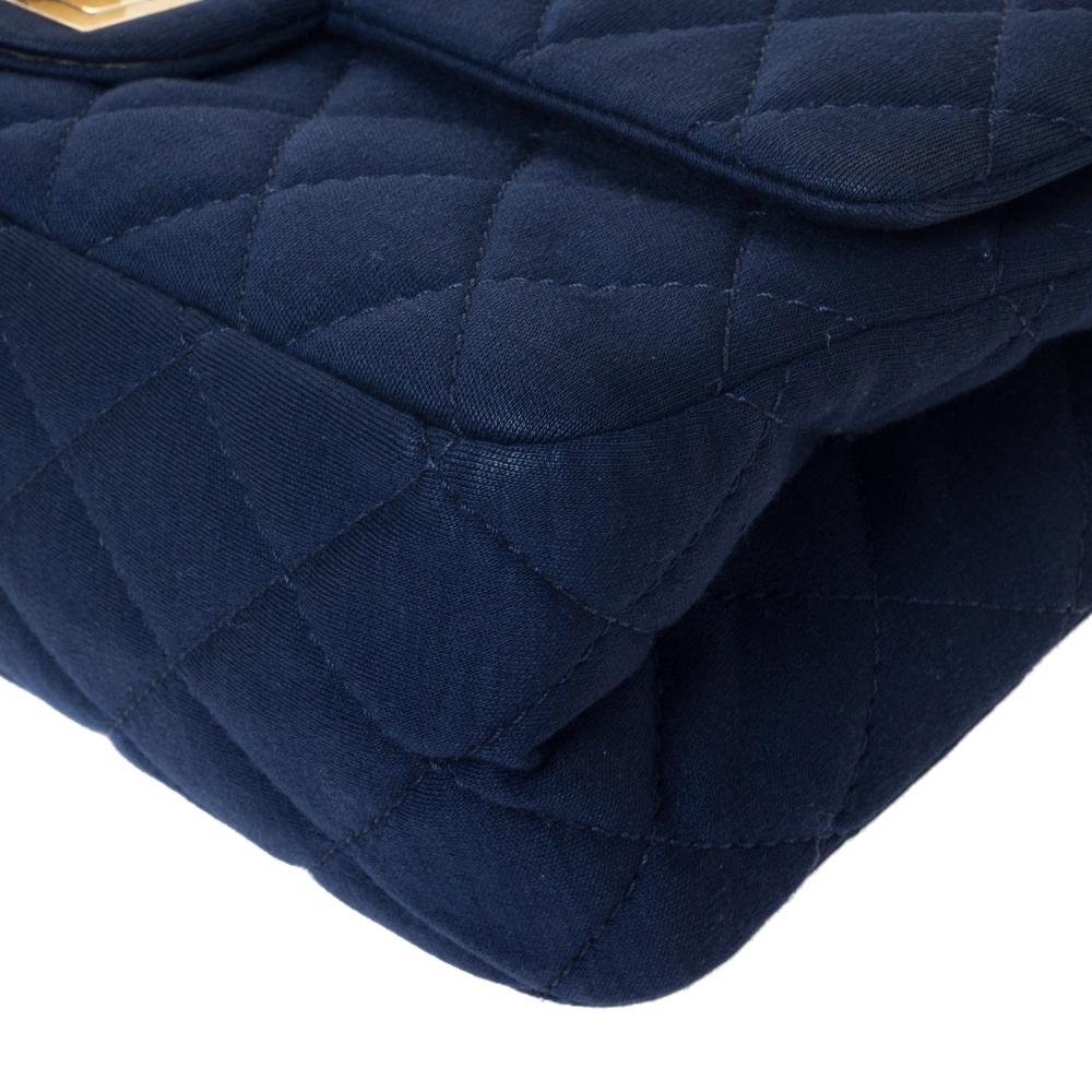 Chanel Navy Blue Quilted Jersey Reissue 2.55 Classic 227 Flap Bag 2