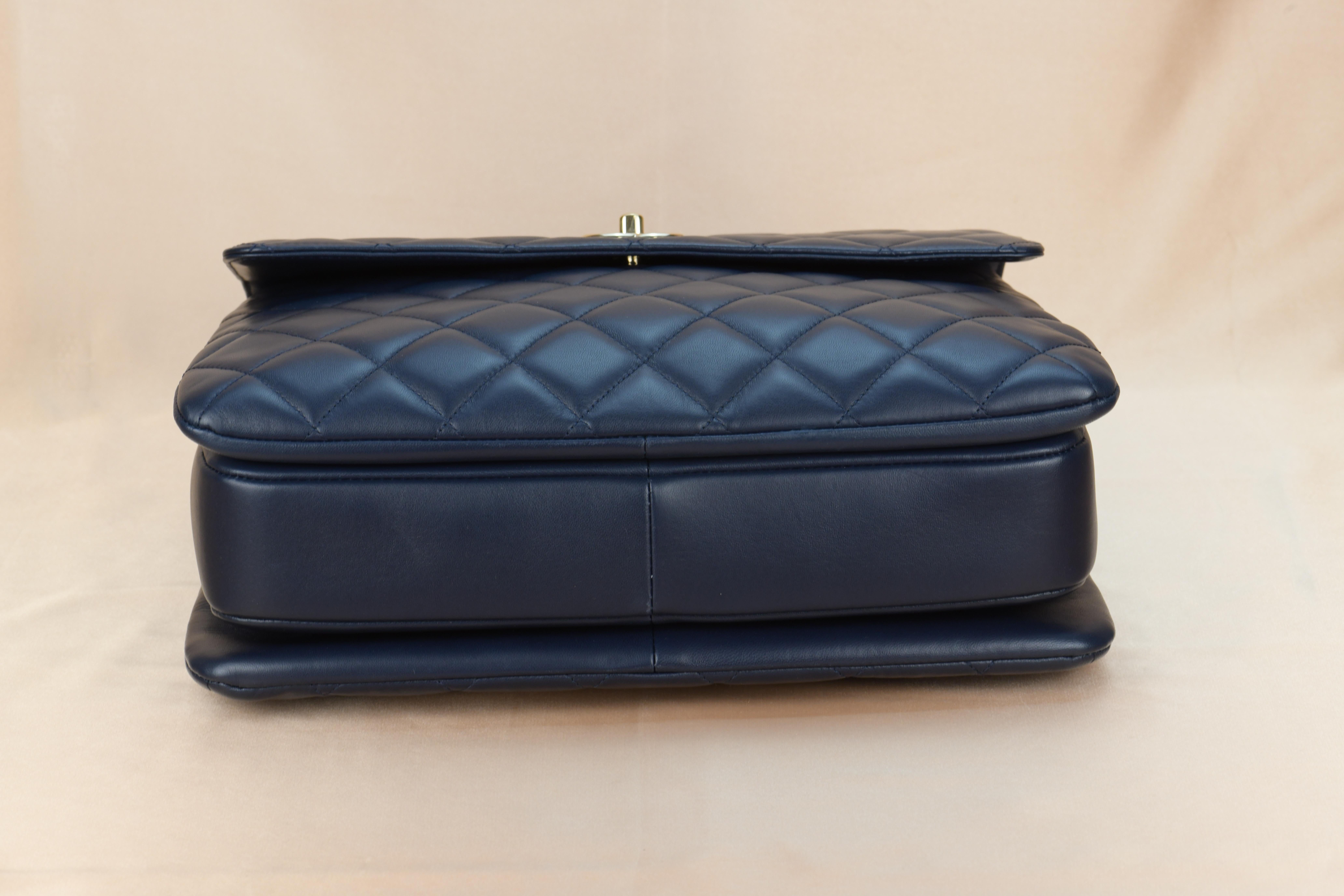 CHANEL Trendy CC Large Flap Bag Top Handle Navy Blue Quilted Lambskin Leather 8