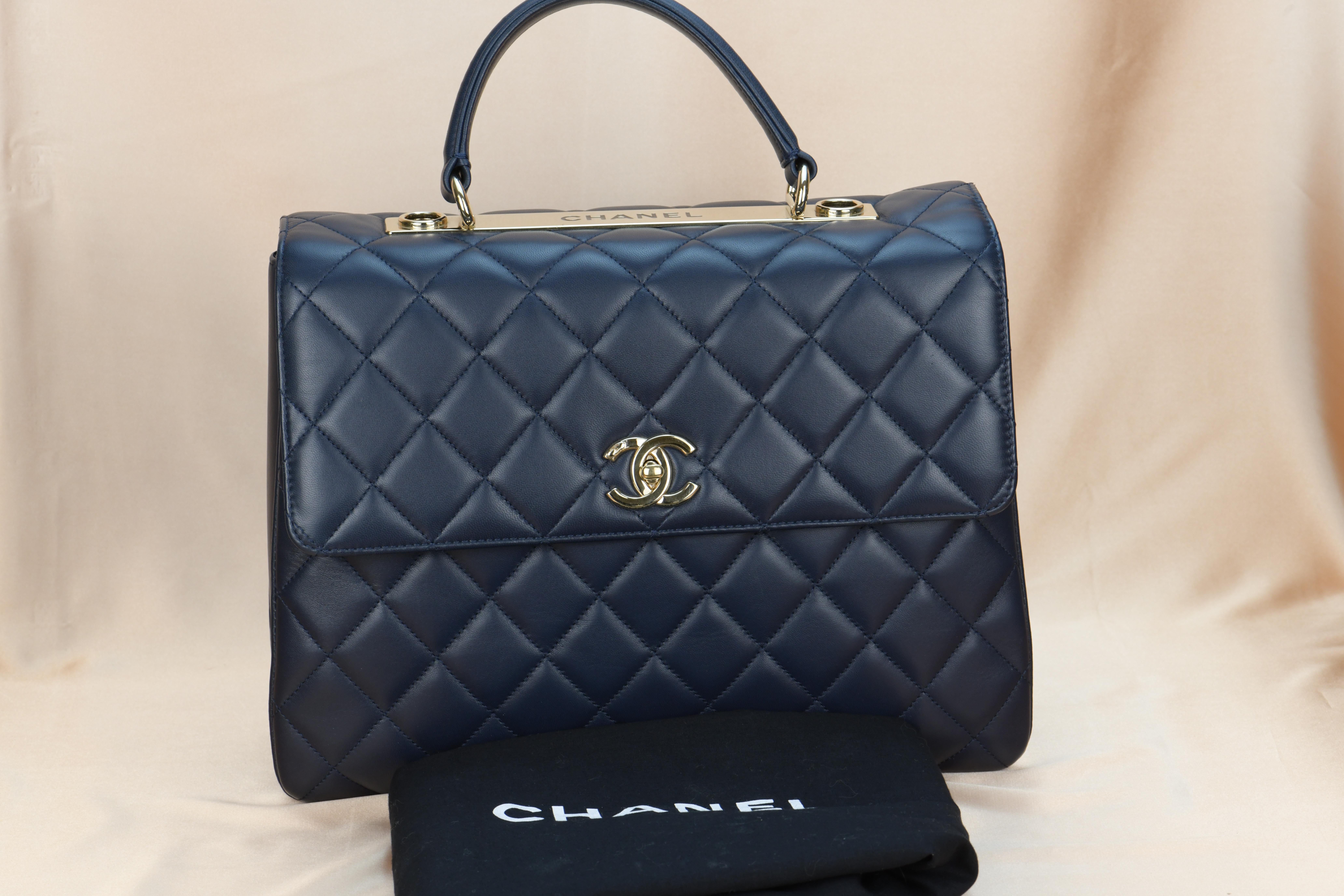 CHANEL Trendy CC Large Flap Bag Top Handle Navy Blue Quilted Lambskin Leather 2