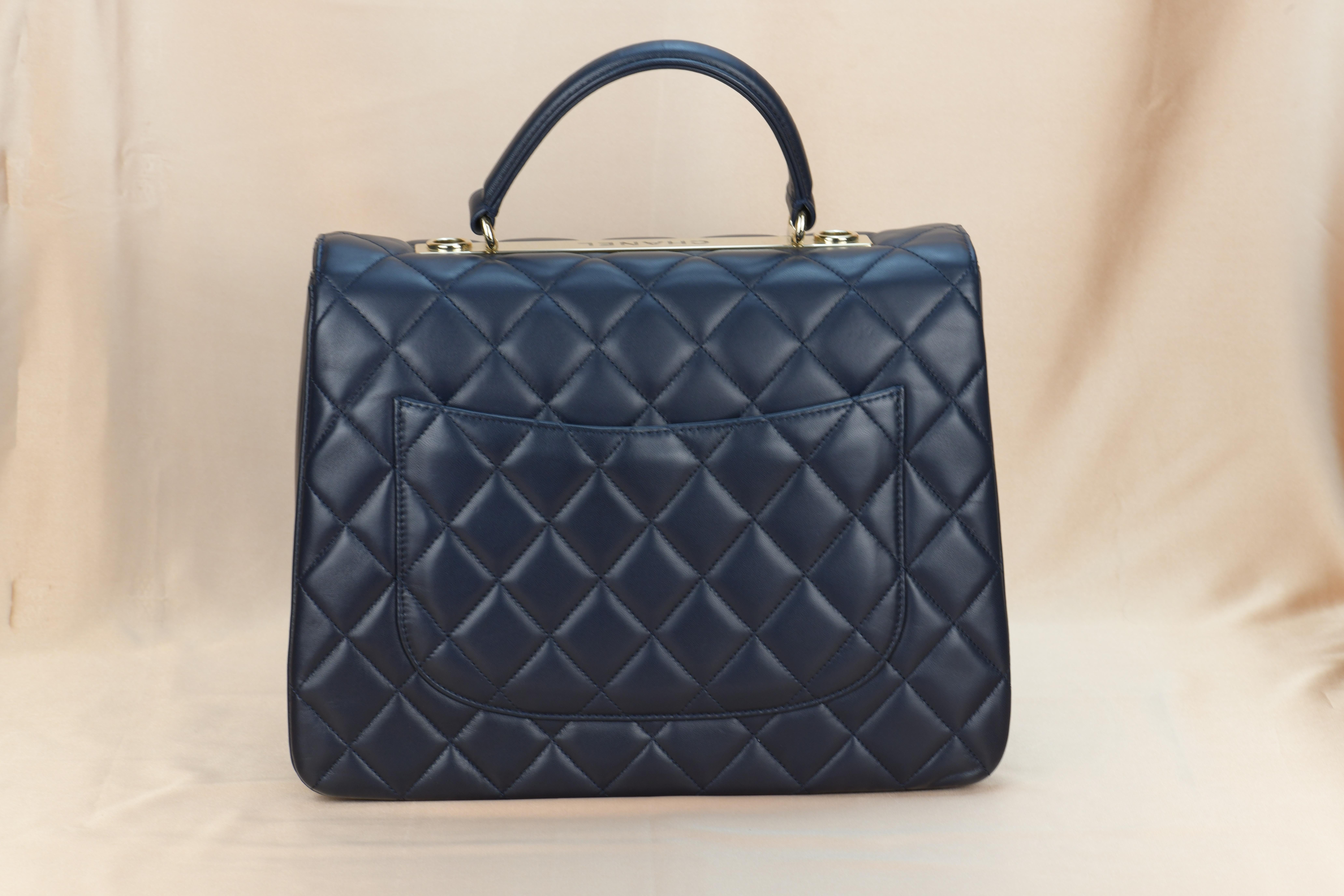 CHANEL Trendy CC Large Flap Bag Top Handle Navy Blue Quilted Lambskin Leather 3