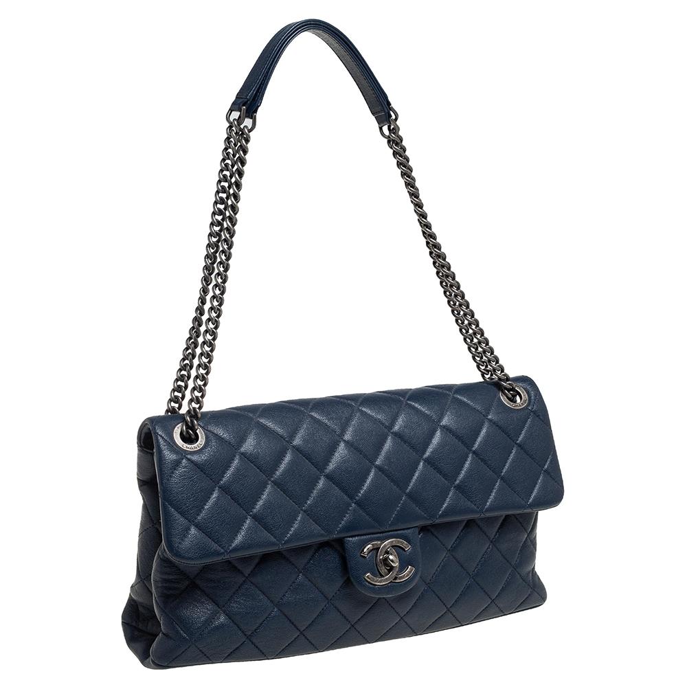 Chanel Marineblau Gestepptes Leder 31 Rue Cambon Klappe Tasche (Schwarz)