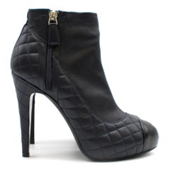 Chanel Navy Blue Quilted Leather Ankle Boots SIZE 38
