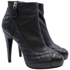 Chanel Navy Blue Quilted Leather Ankle Boots SIZE 38