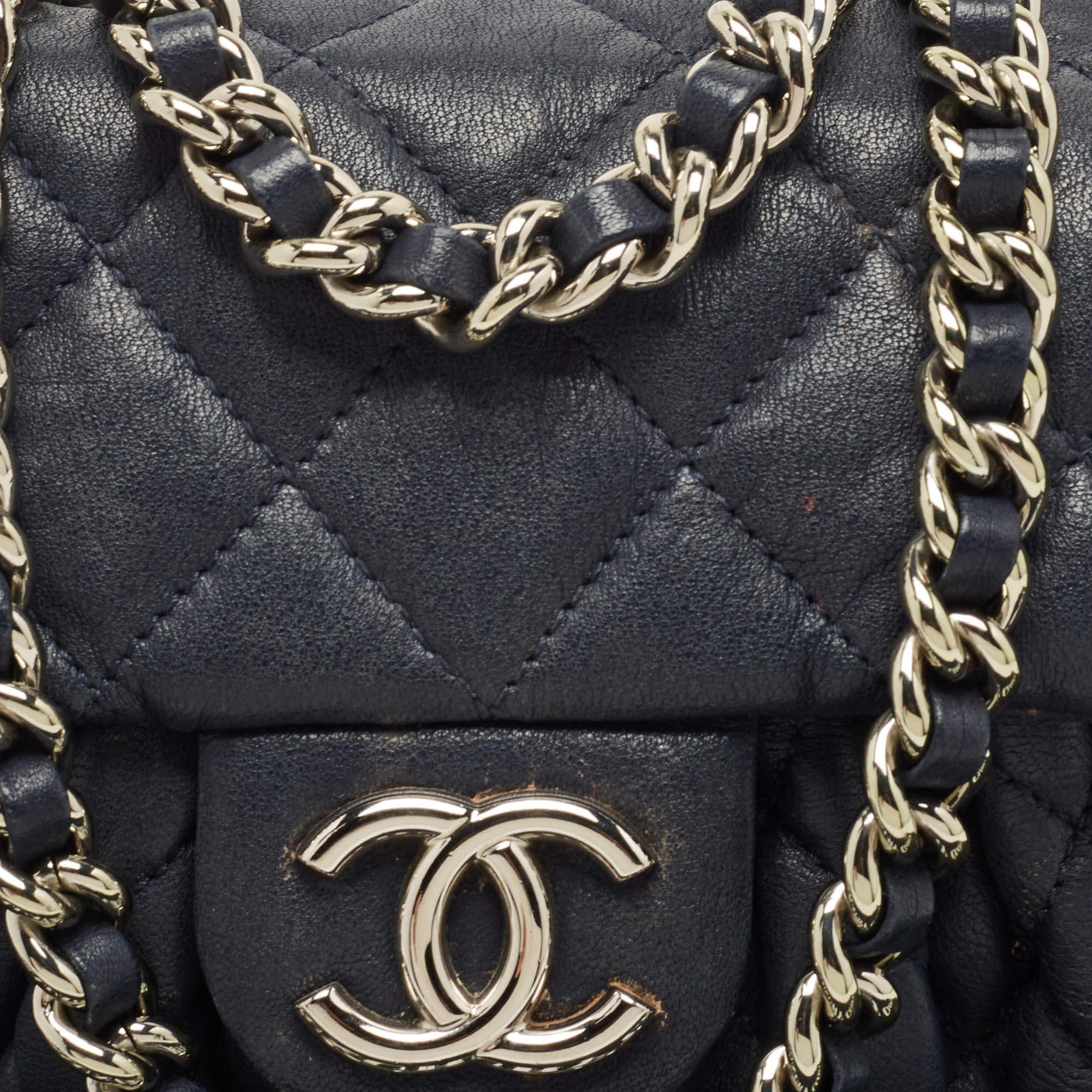 Chanel Navy Blue Quilted Leather CC Chain Around Flap Bag 5