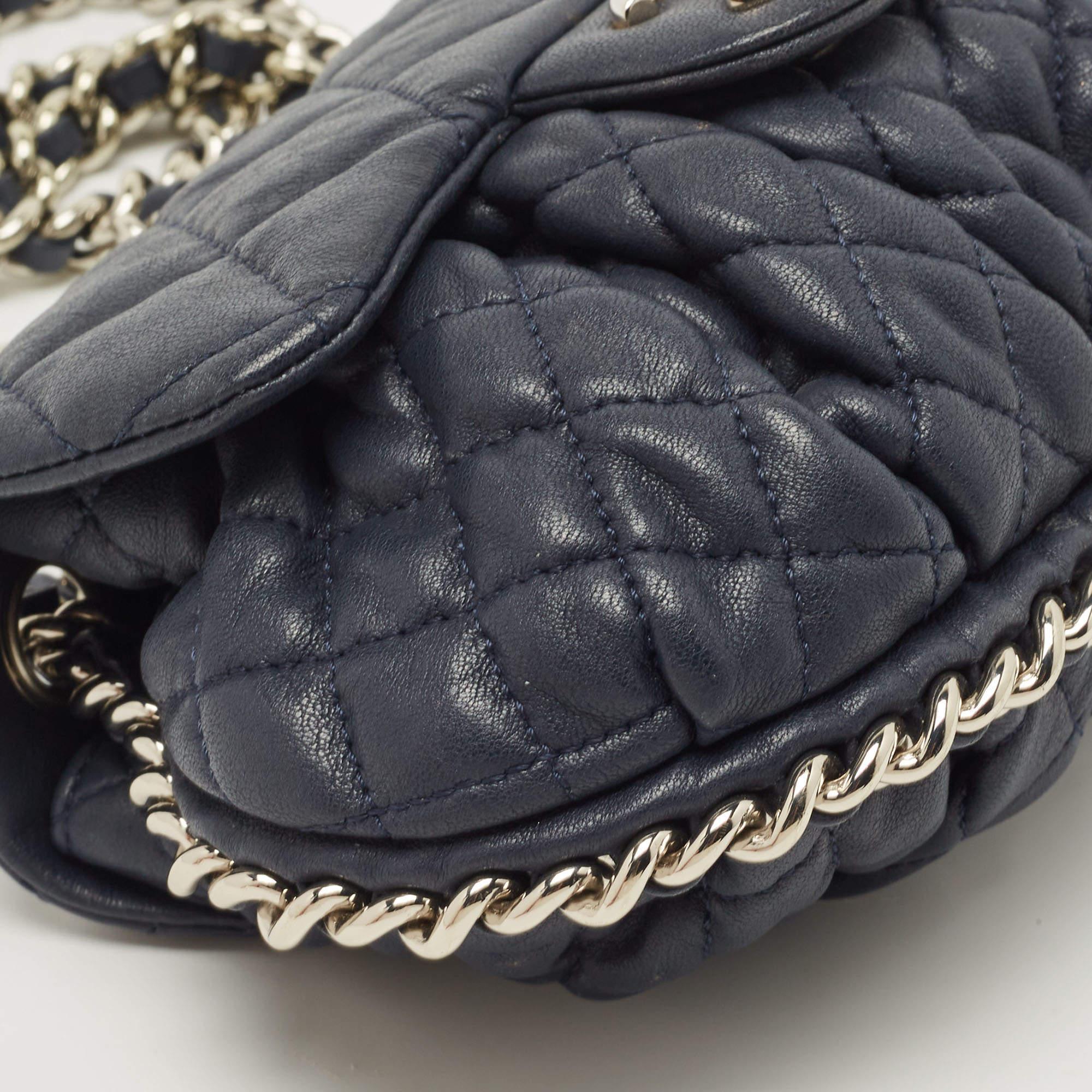 Chanel Navy Blue Quilted Leather CC Chain Around Flap Bag 6