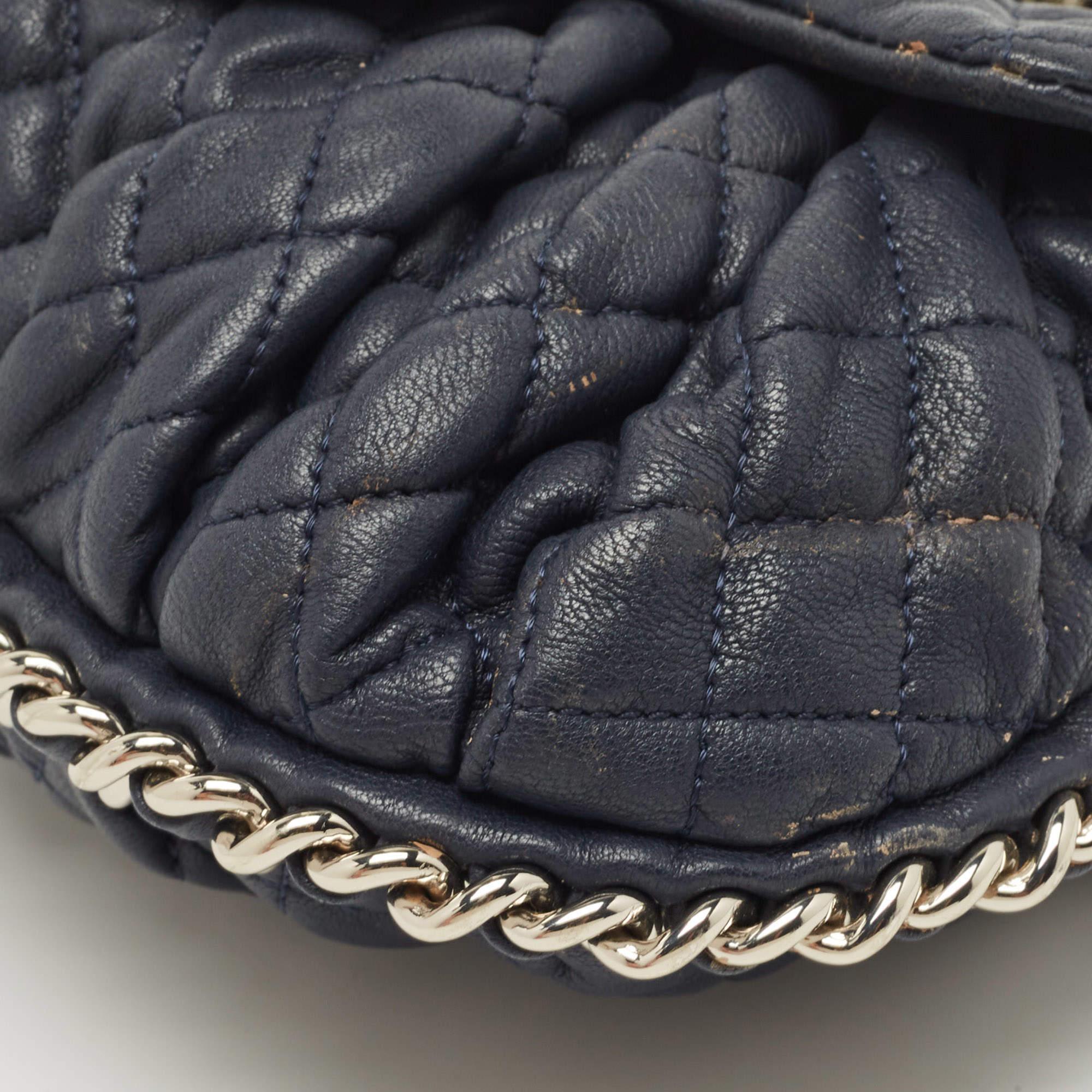 Chanel Navy Blue Quilted Leather CC Chain Around Flap Bag 7