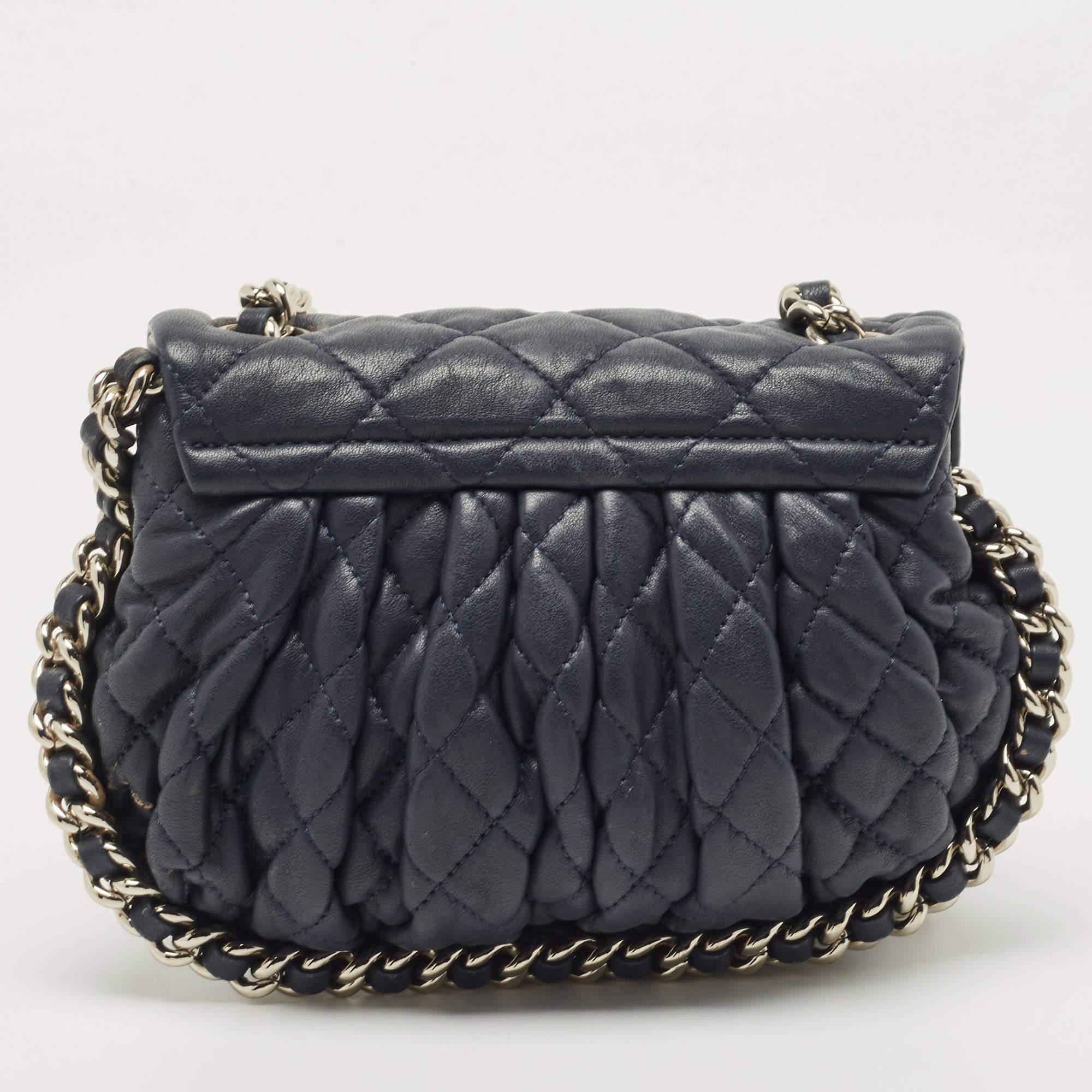 Chanel Navy Blue Quilted Leather CC Chain Around Flap Bag 8