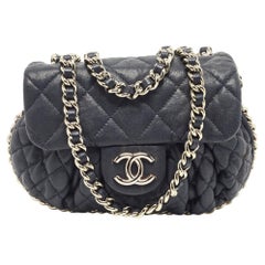 Chanel Navy Blue Quilted Leather CC Chain Around Flap Bag