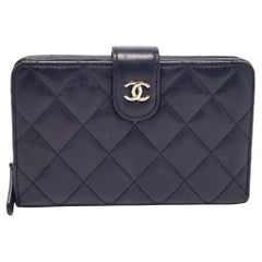 Chanel Navy Blue Quilted Leather CC French Wallet