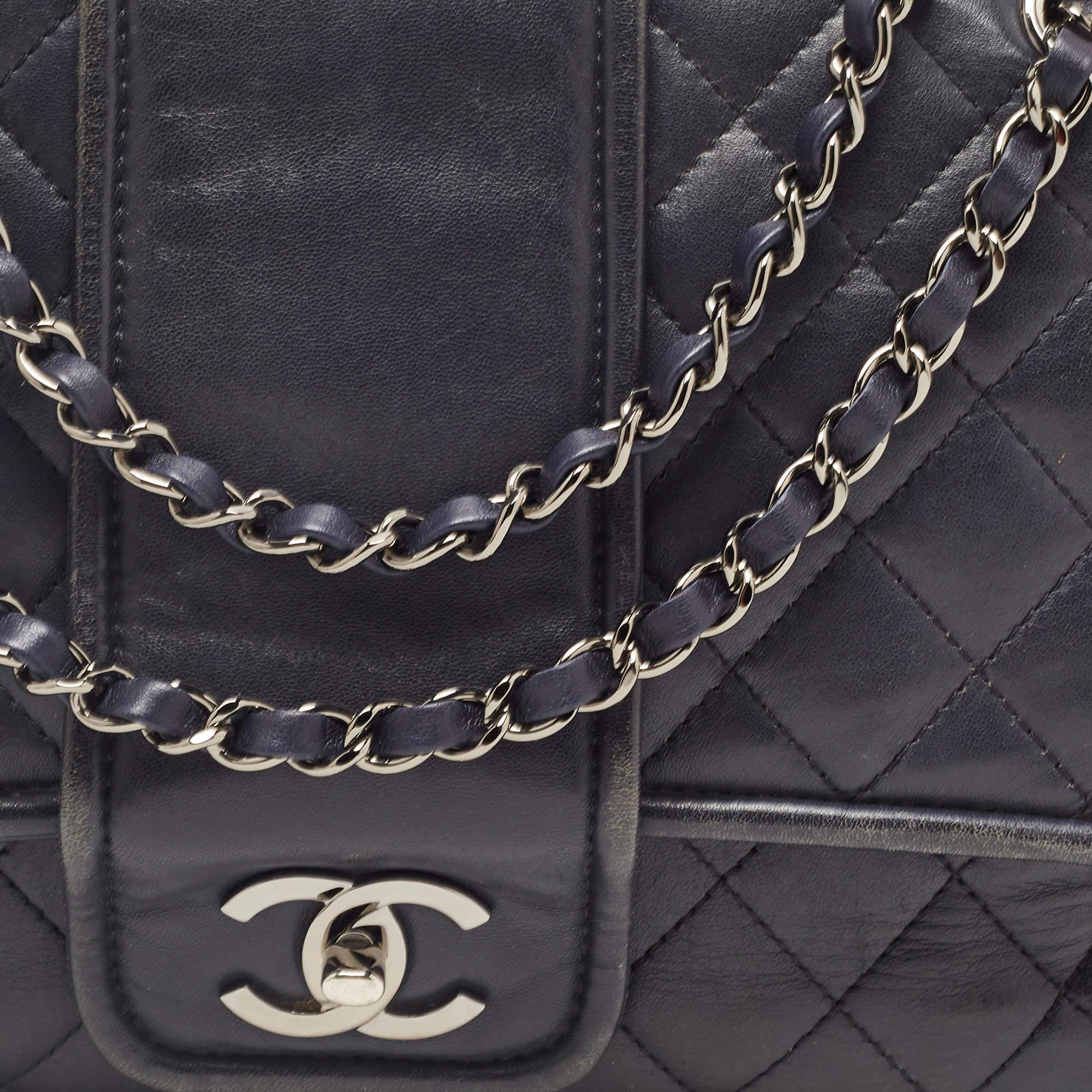 Chanel Navy Blue Quilted Leather Elementary Chic Flap Bag 2