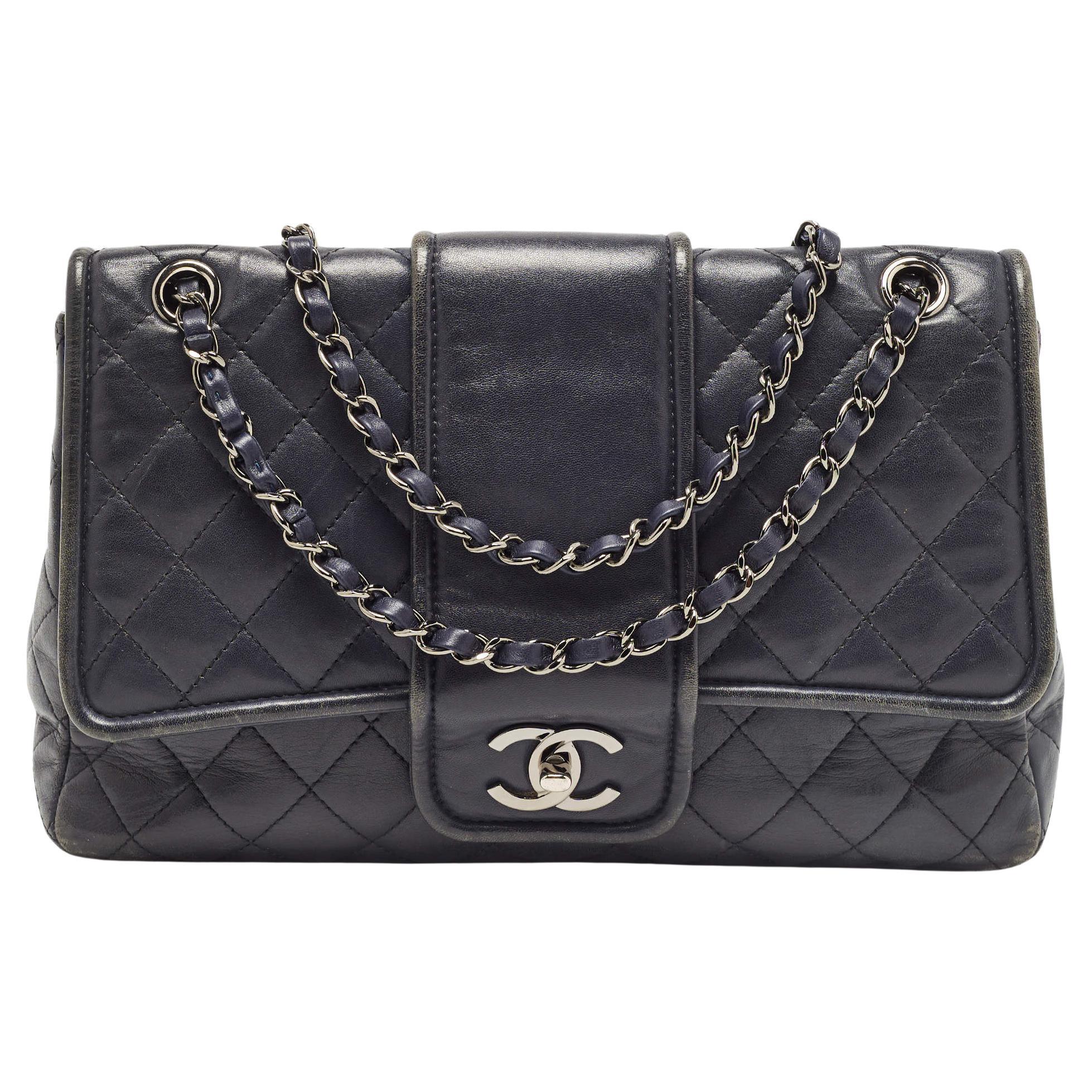 Chanel Navy Blue Quilted Leather Elementary Chic Flap Bag