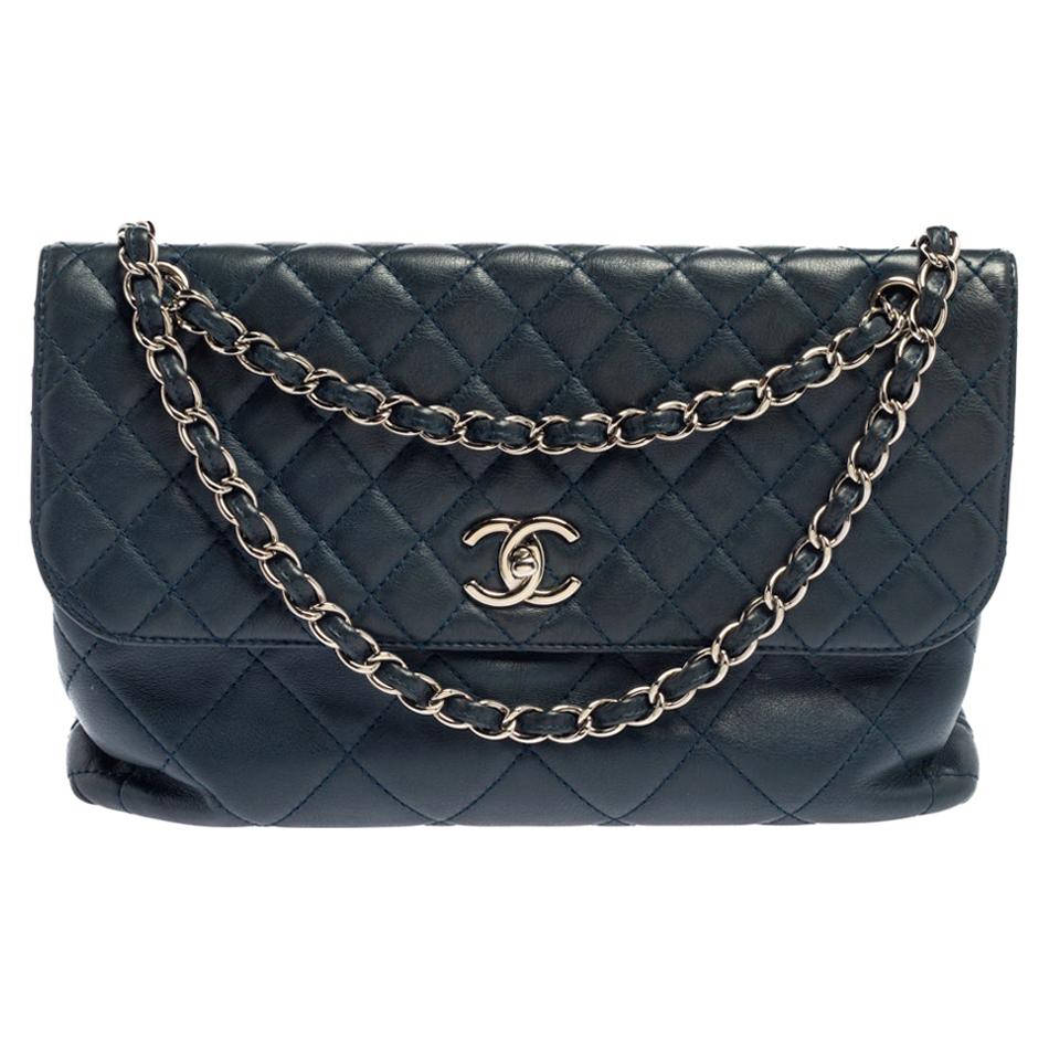 Chanel Navy Blue Quilted Leather In-The-Business Flap Bag