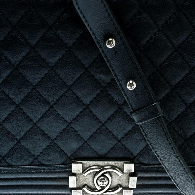 Chanel Navy Blue Quilted Leather Large Boy Flap Bag 6