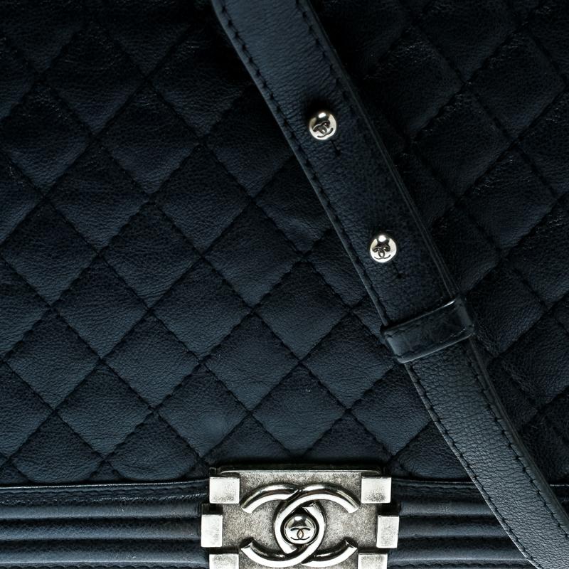 Women's Chanel Navy Blue Quilted Leather Large Boy Flap Bag