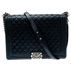 Chanel Navy Blue Quilted Leather Large Boy Flap Bag