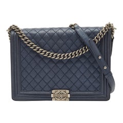 Chanel Navy Blue Quilted Leather Large Boy Flap Bag