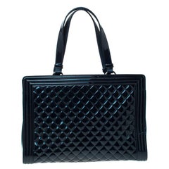 Chanel Navy Blue Quilted Leather Large Boy Shopper Tote