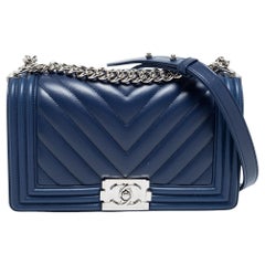 Chanel Navy Blue Quilted Leather Medium Boy Flap Bag