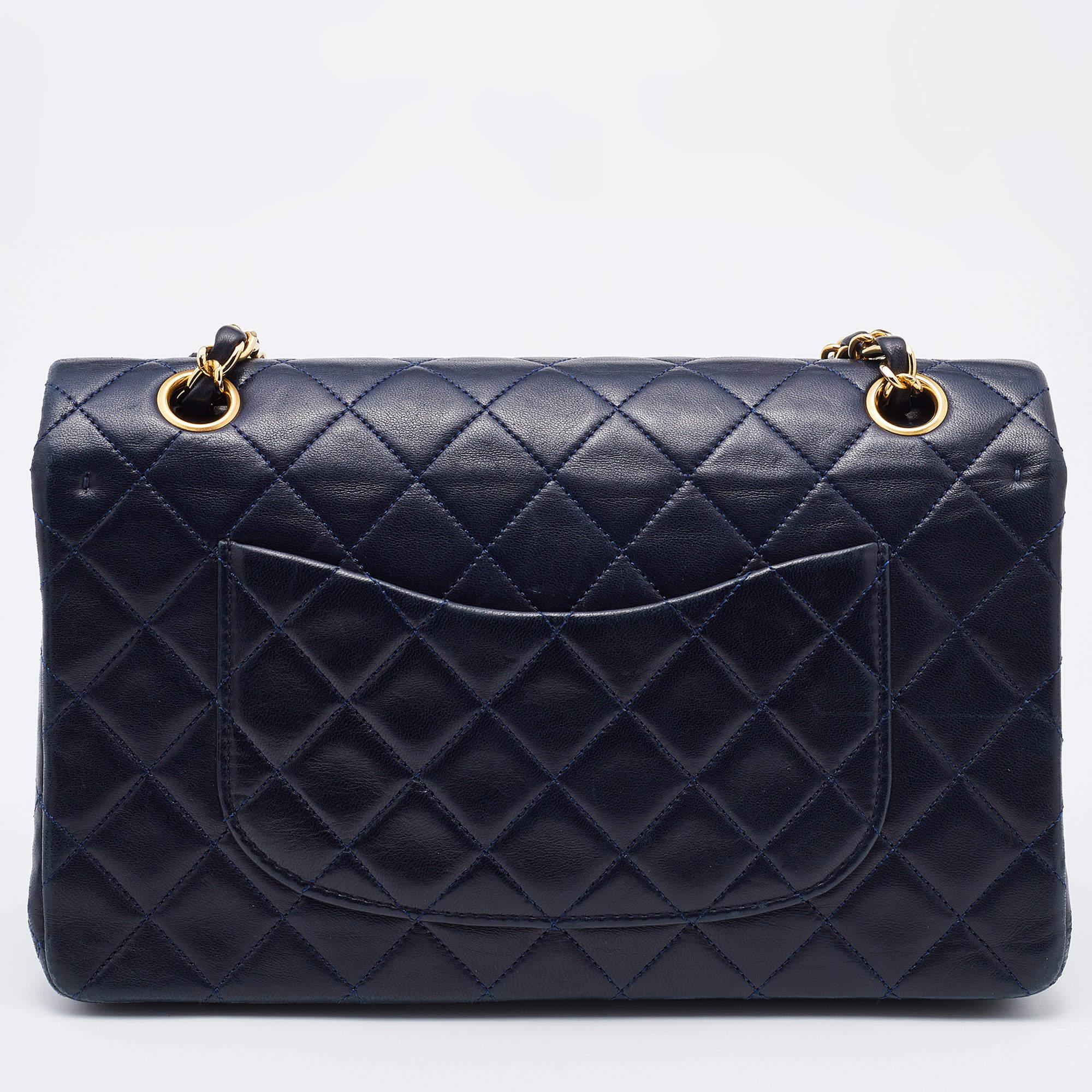 Chanel Navy Blue Quilted Leather Medium Classic Double Flap Bag 5