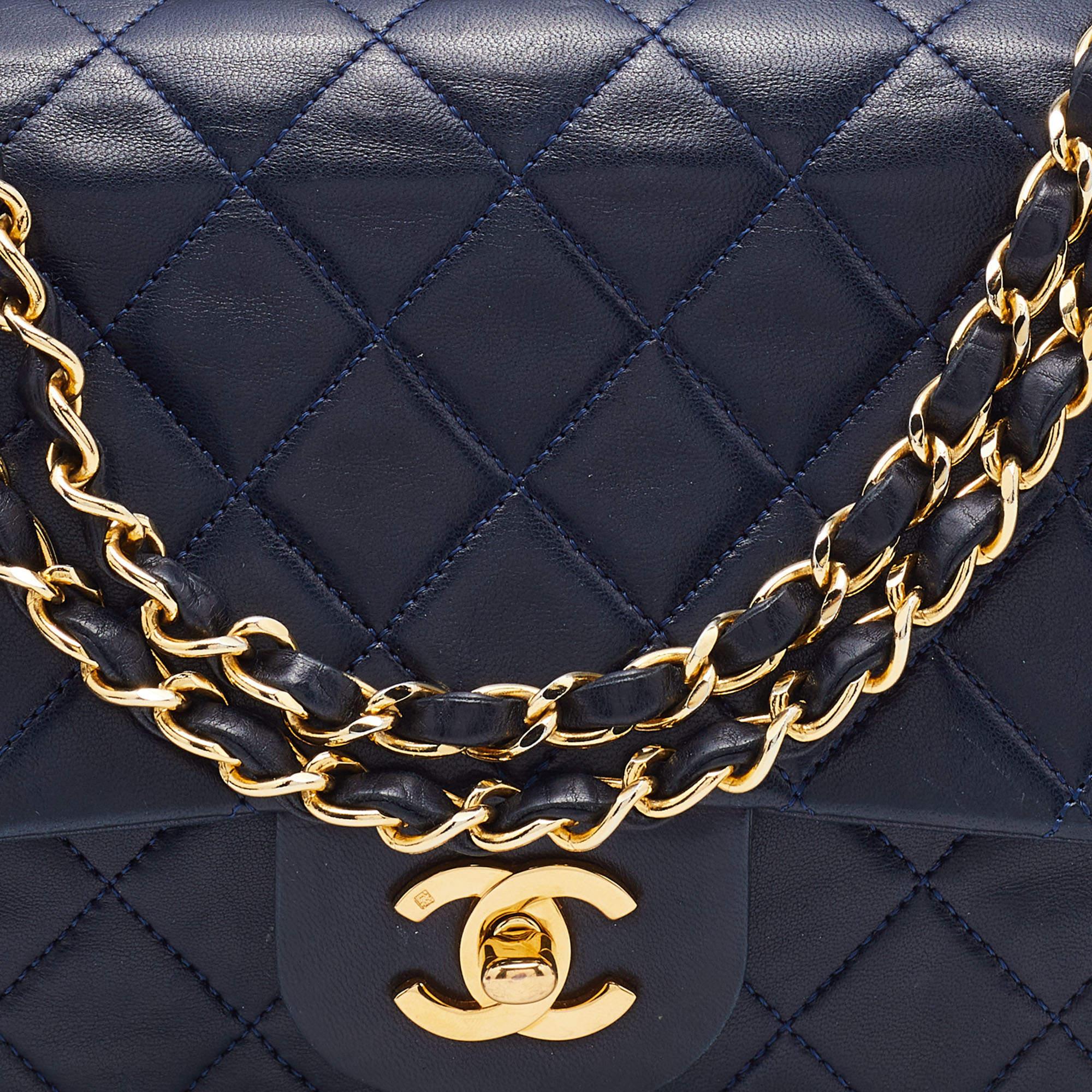 Chanel Navy Blue Quilted Leather Medium Classic Double Flap Bag 6