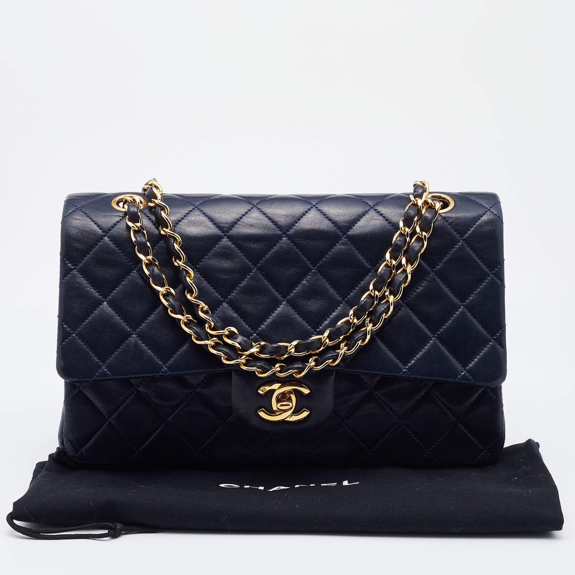 Chanel Navy Blue Quilted Leather Medium Classic Double Flap Bag 7