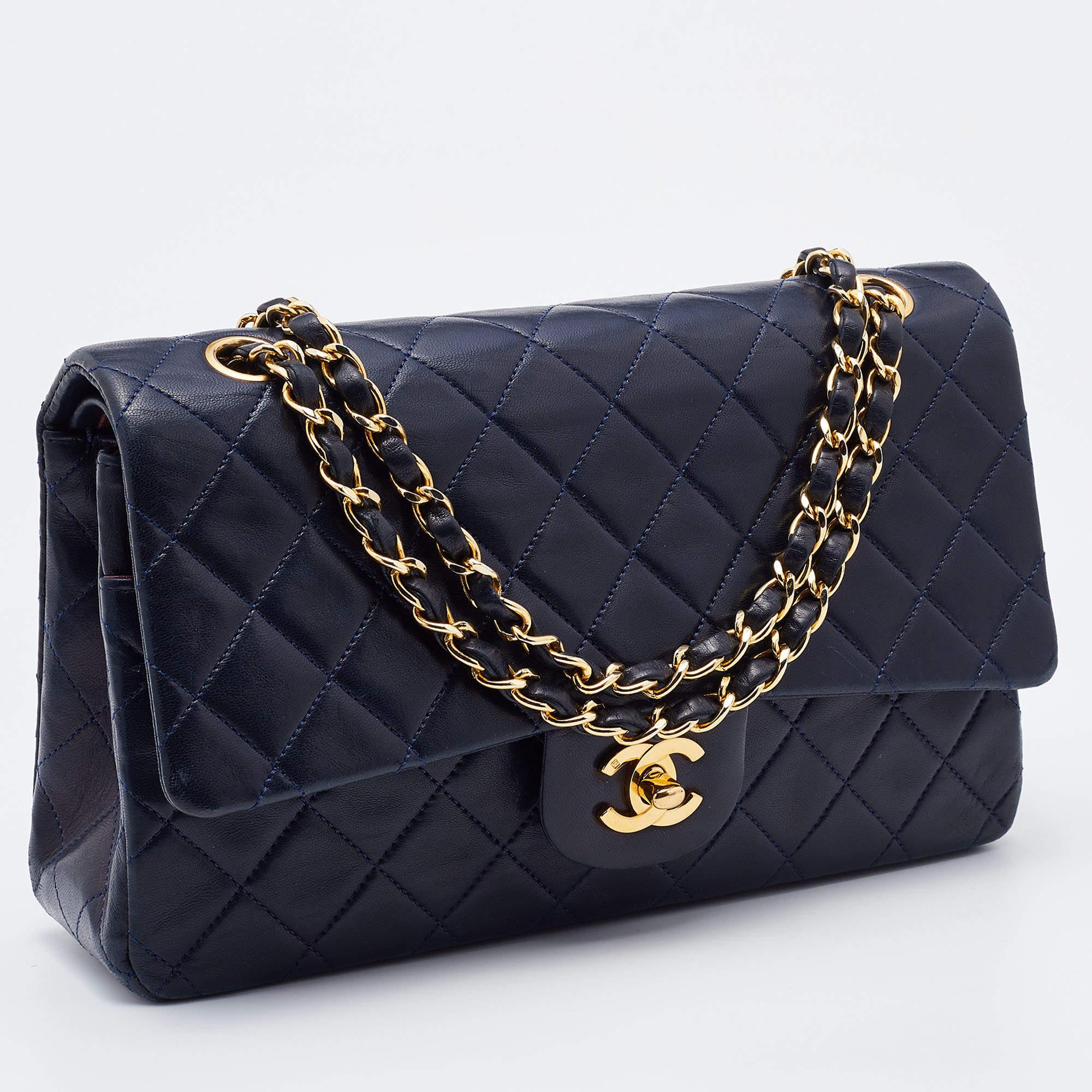 chanel blue quilted handbag