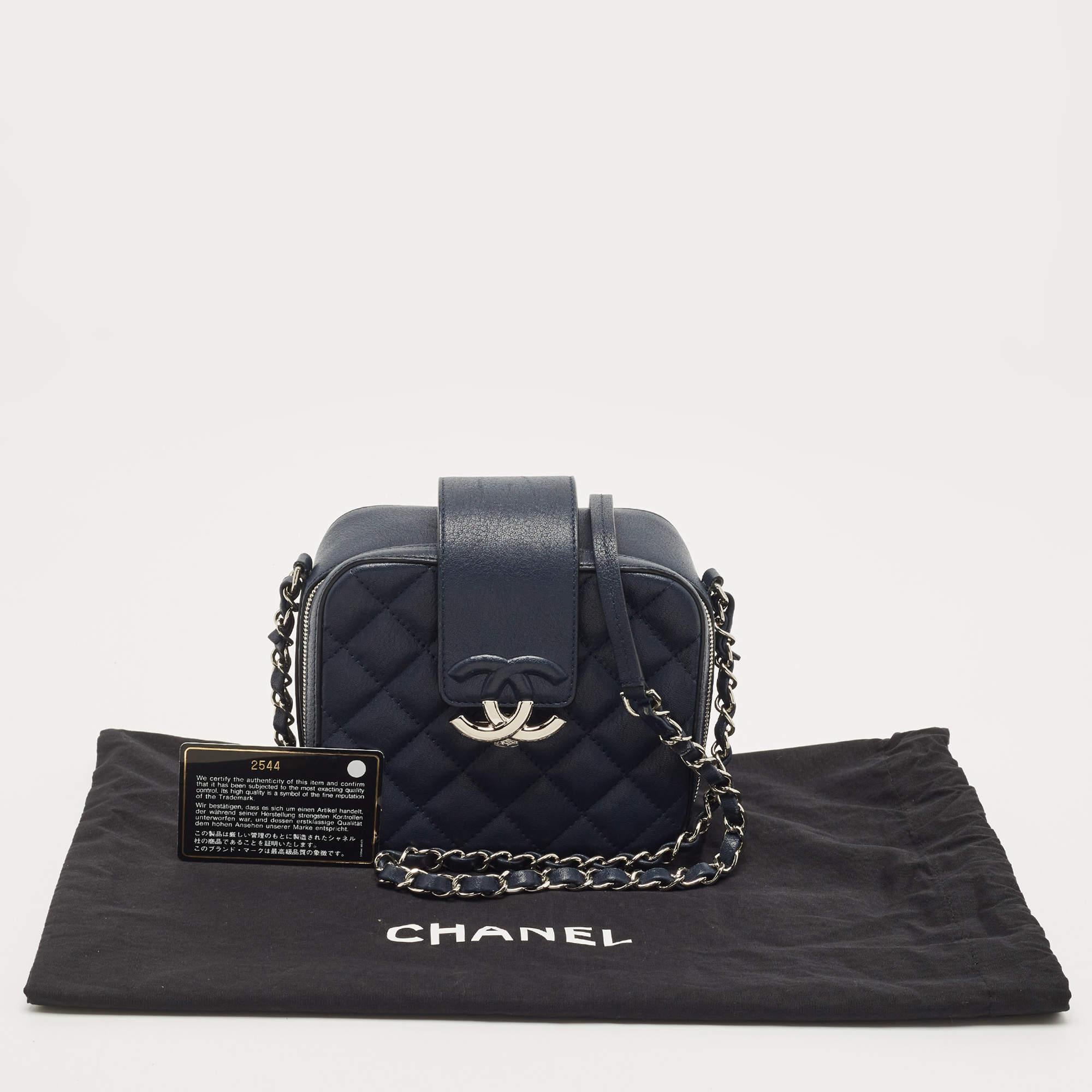 Chanel Navy Blue Quilted Leather Mini CC Box Camera Bag 10