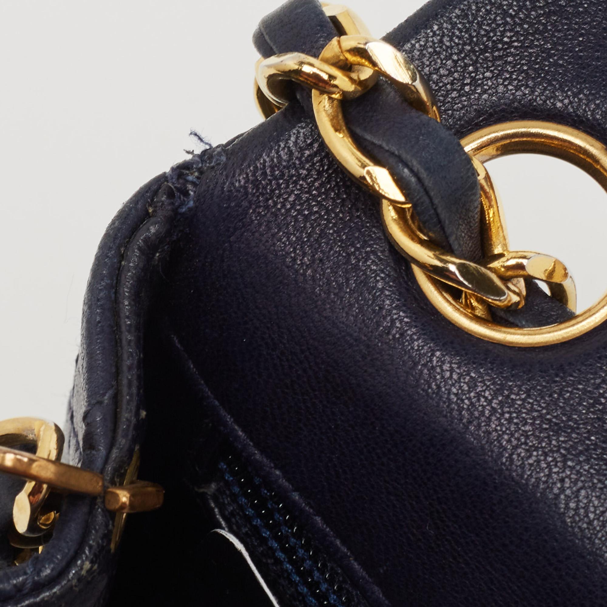 Chanel Navy Blue Quilted Leather Mini Vintage Square Flap Bag For Sale 5