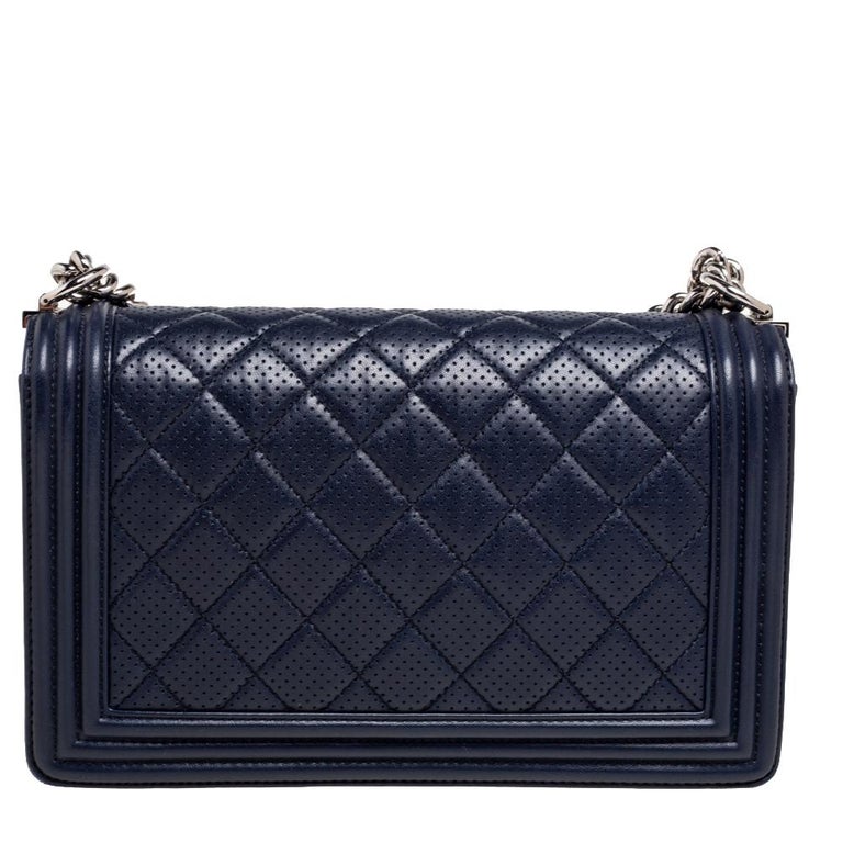 Chanel Navy Blue Quilted Leather New Medium Boy Flap Bag at 1stDibs