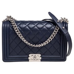 Chanel Navy Blue Quilted Leather New Medium Boy Flap Bag