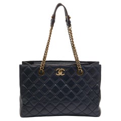 Chanel Navy Blue Quilted Leather Perfect Edge Tote