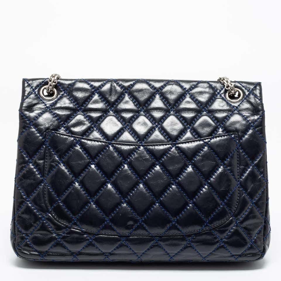 Black Chanel Navy Blue Quilted Leather Reissue 2.55 Classic 227 Double Flap Bag For Sale