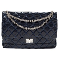 Chanel Navy Blue Quilted Leather Reissue 2.55 Classic 227 Double Flap Bag