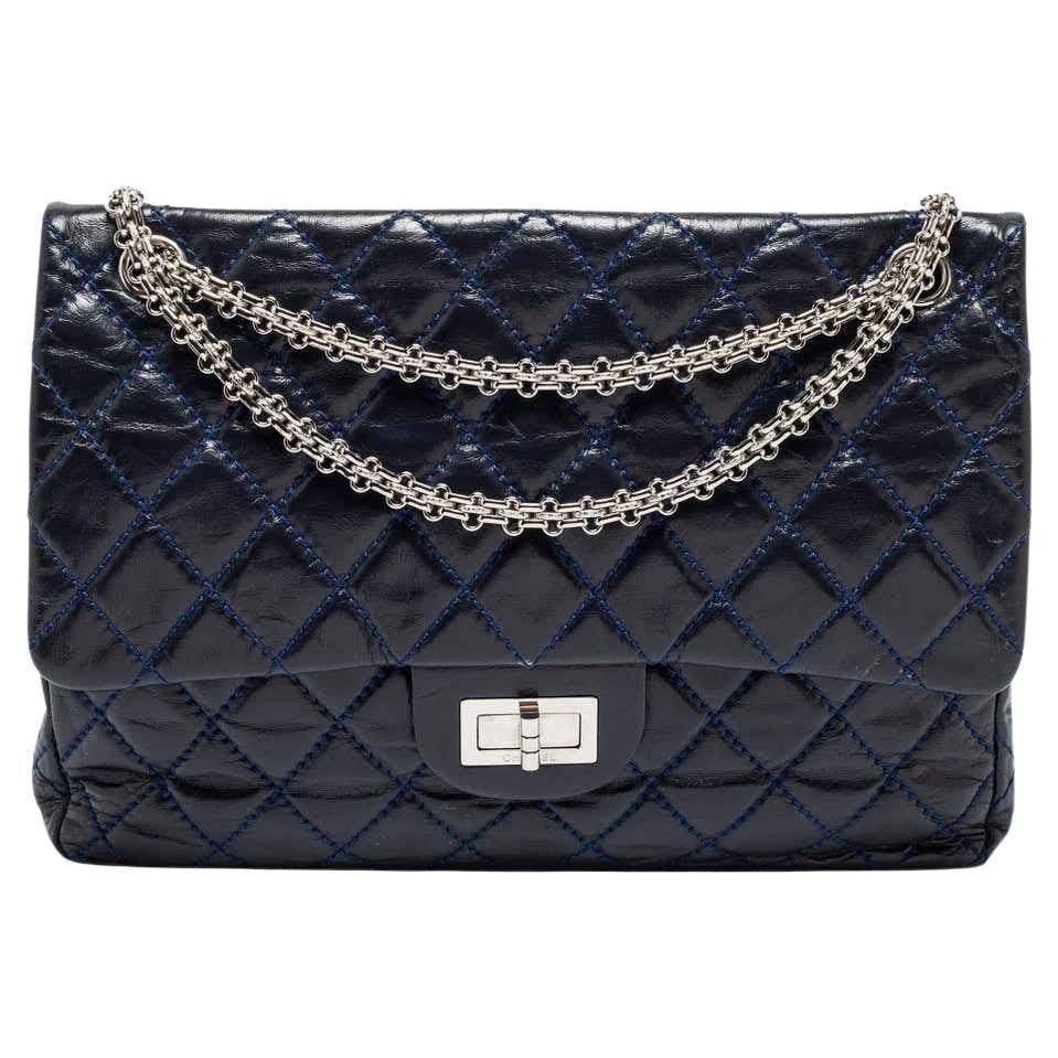 Chanel Navy Blue Quilted Leather Reissue 2.55 Classic 227 Double Flap Bag For Sale